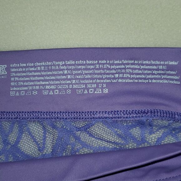 Victorias Secret Pink Xtra Low Rise Cheekster Purple Lace Panty Panties Undies M - Picture 6 of 7